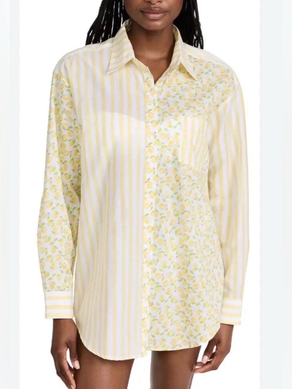 Solid & Striped Oxford Voile Tunic Shirt XS Lemon Stripe Cotton Button Front
